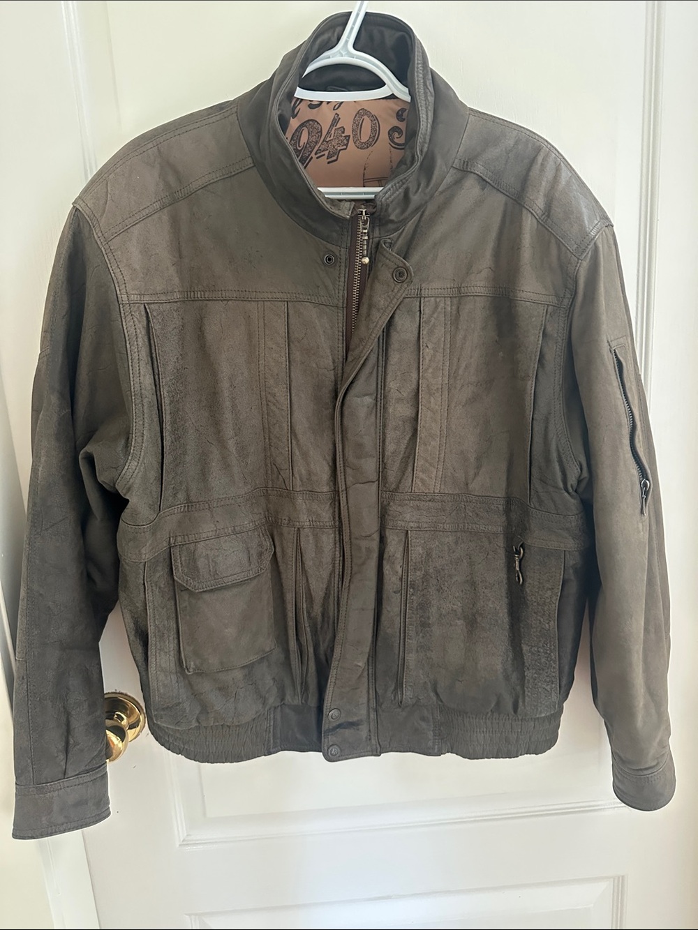 Crown sport army green leather biker jacket